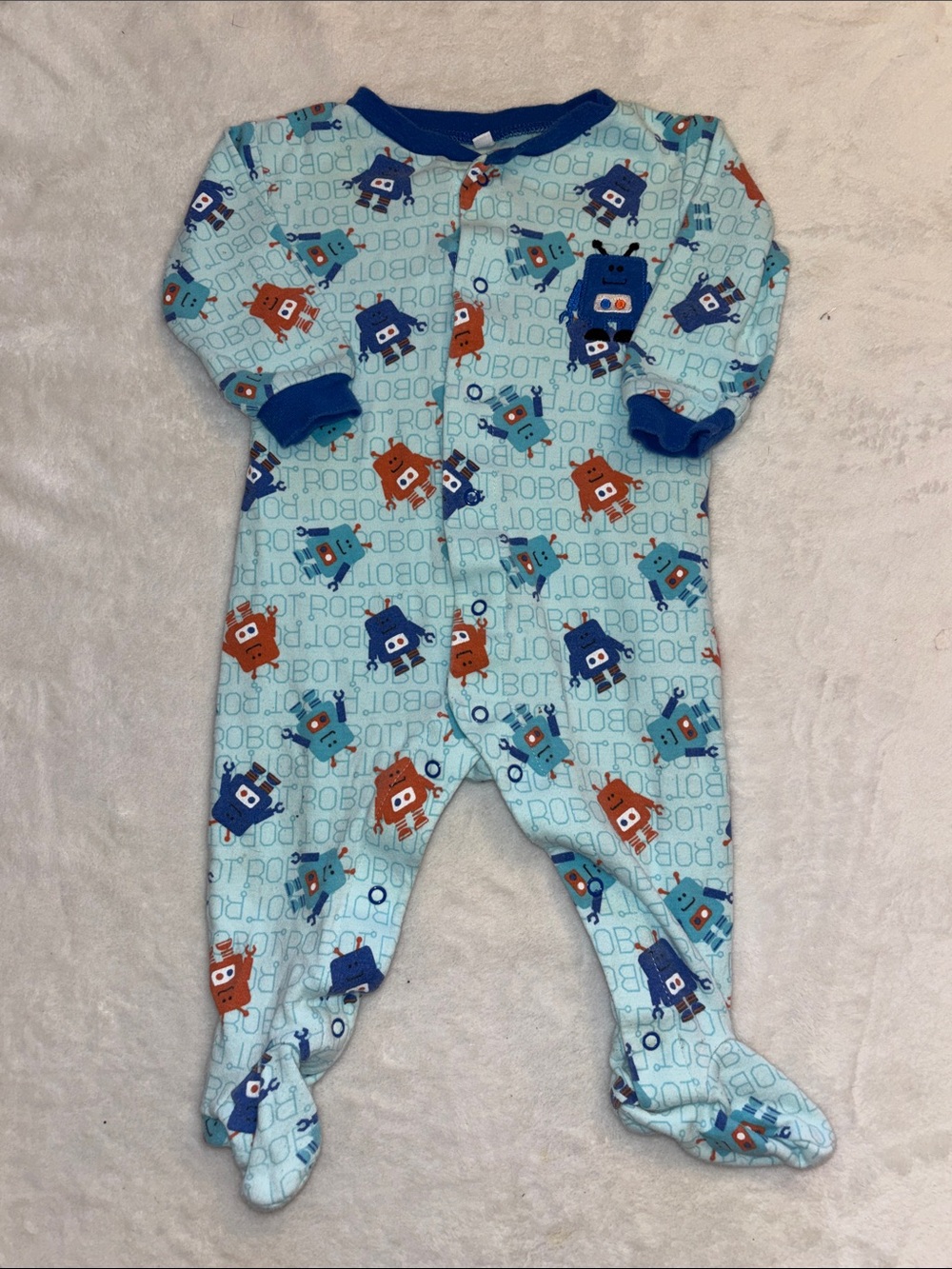 (2 for $10) PEKKLE Blue Robot Print Footed One-Piece baby clothing